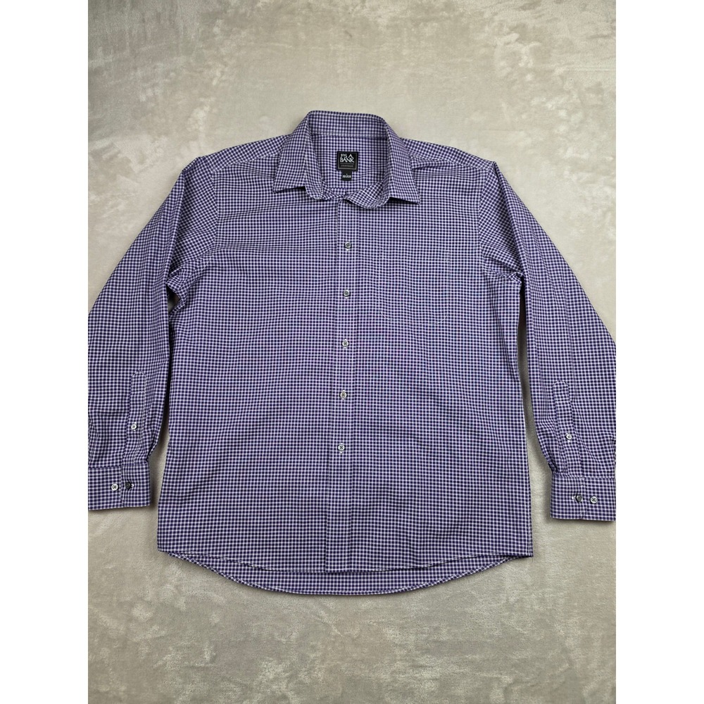 Jos. A. Bank Button Up Shirt Mens Large Purple Gingham Traveler Long Sleeve